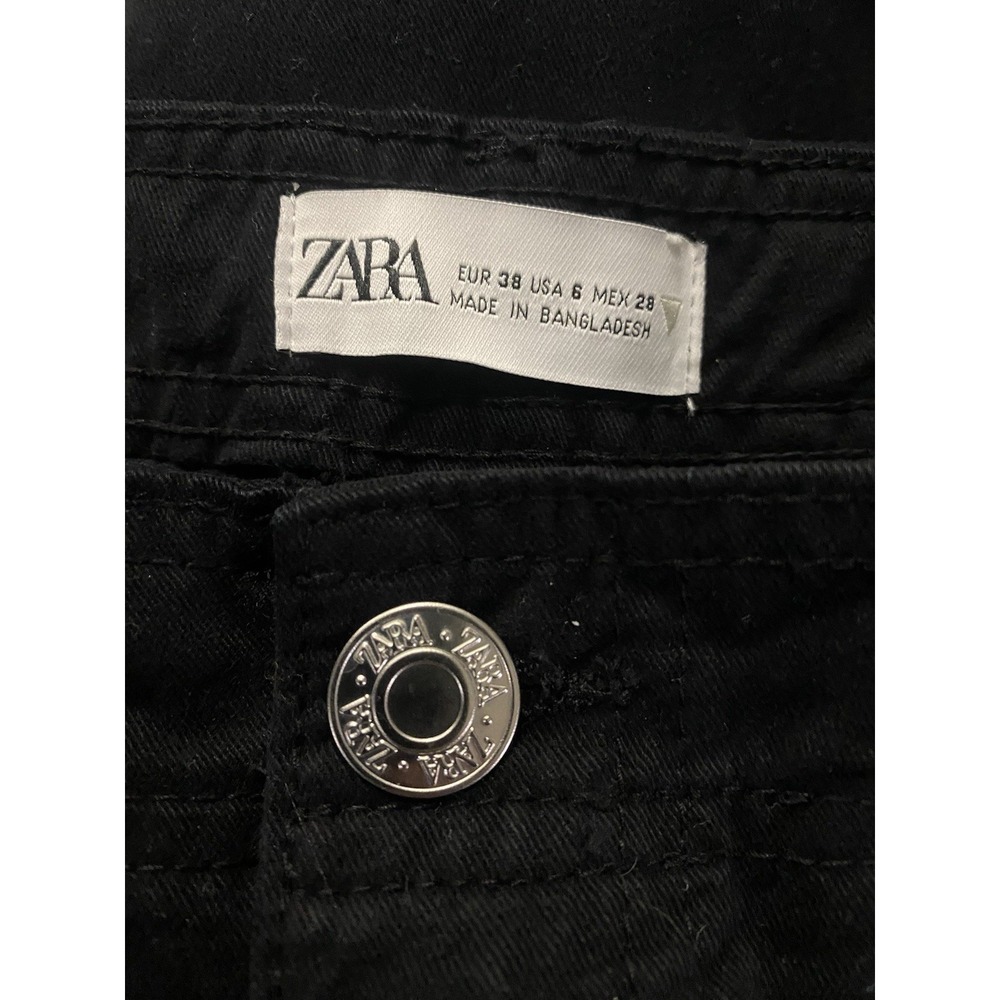 Zara Womens Black High Rise Relaxed Fit Straight Leg Cargo Pants Jeans Size 6 - Picture 5 of 5